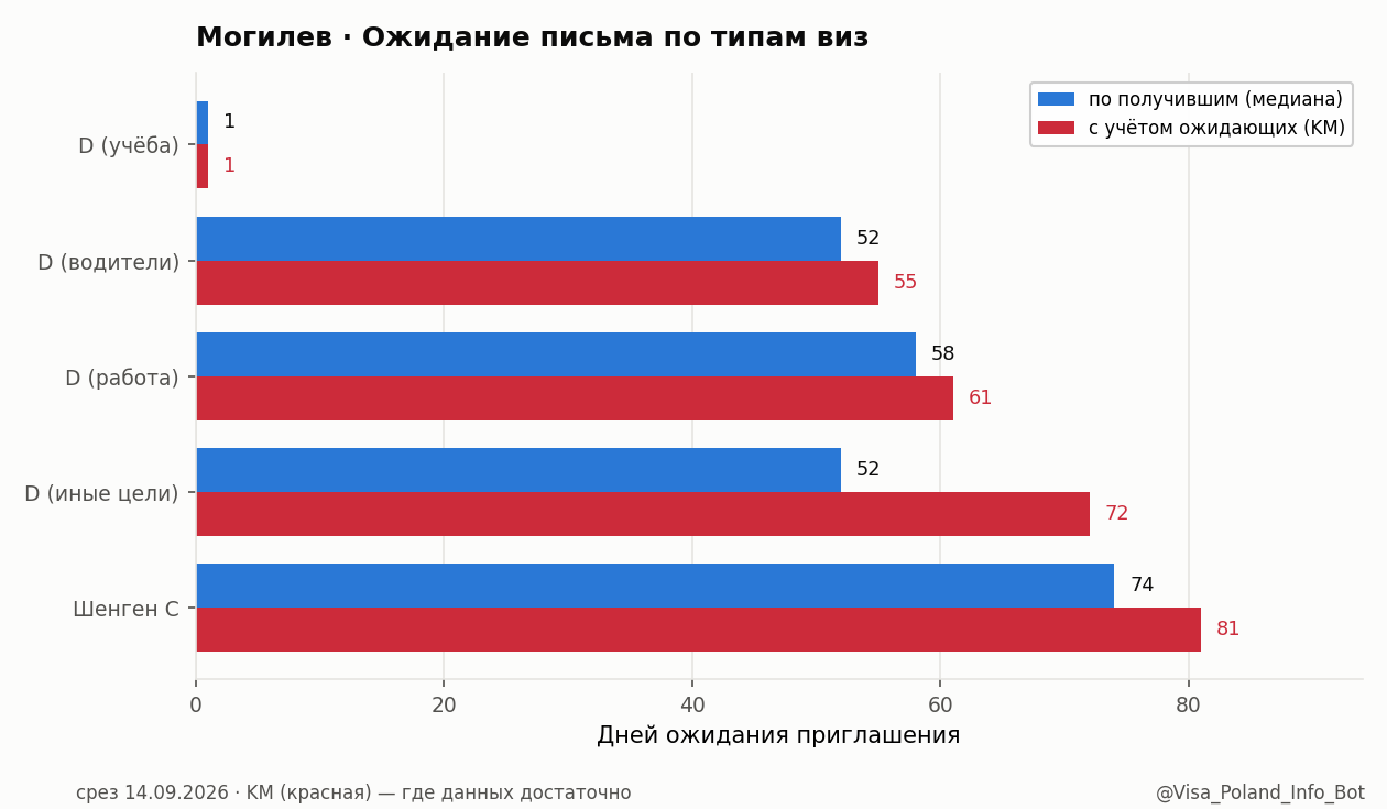Ожидание письма по типам виз в Могилёве